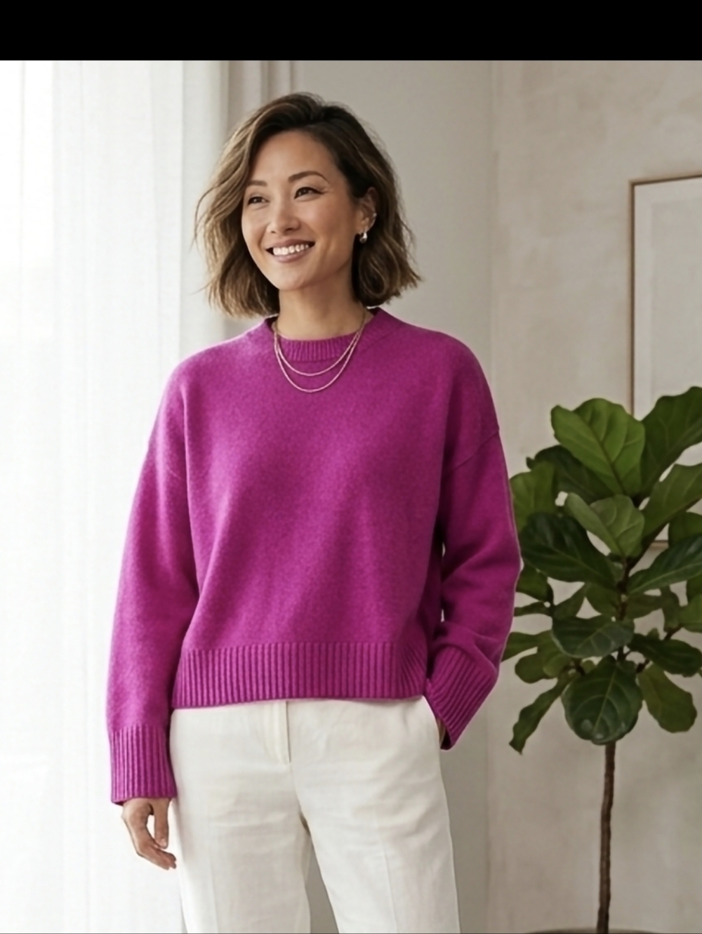 Ann Taylor 100% Cashmere Boxy Crop Sweater Bright Magenta! XL Excellent